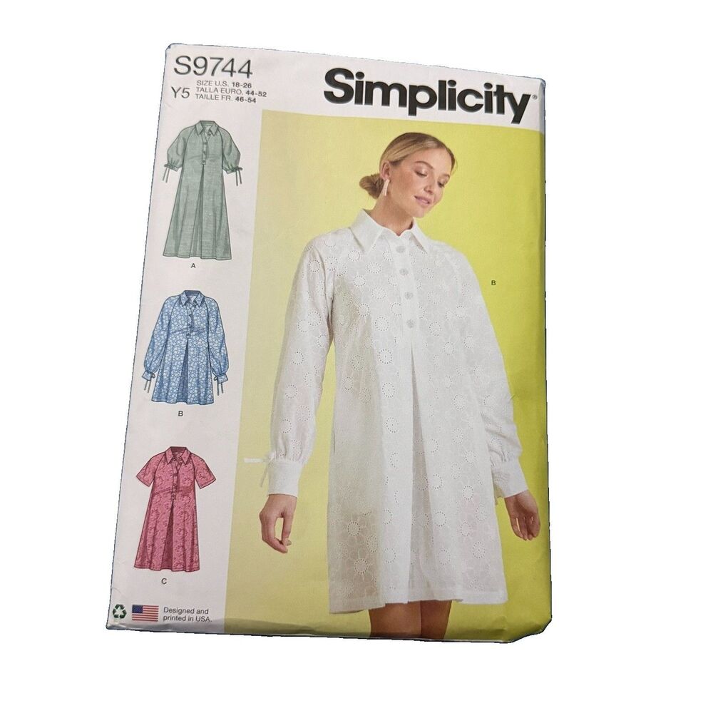 Simplicity S9744 Misses Shirt Dress Sewing Pattern Sizes 18-26 Plus Size Uncut